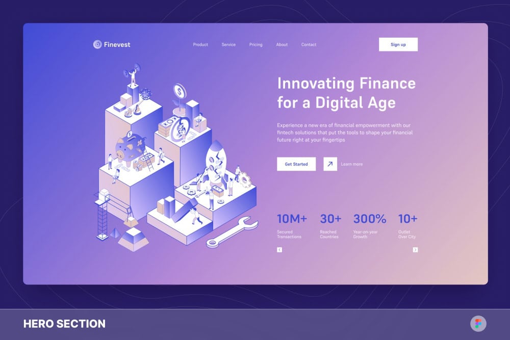 Isometric Illustration on Hero Image for Financial Web