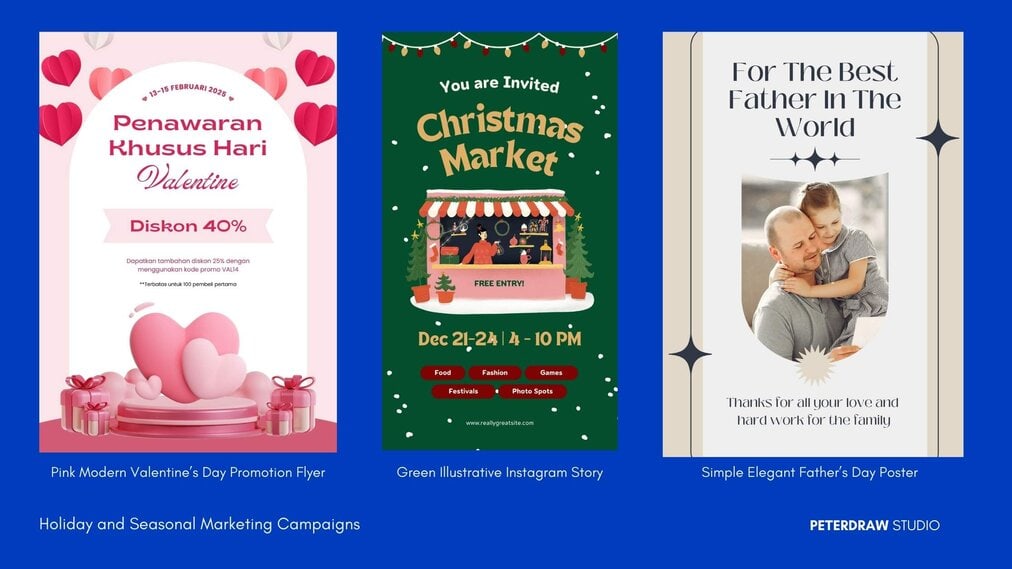 Some of the templates that related to holiday and seasonal marketing campaigns with gift-giving and appreciation purposes