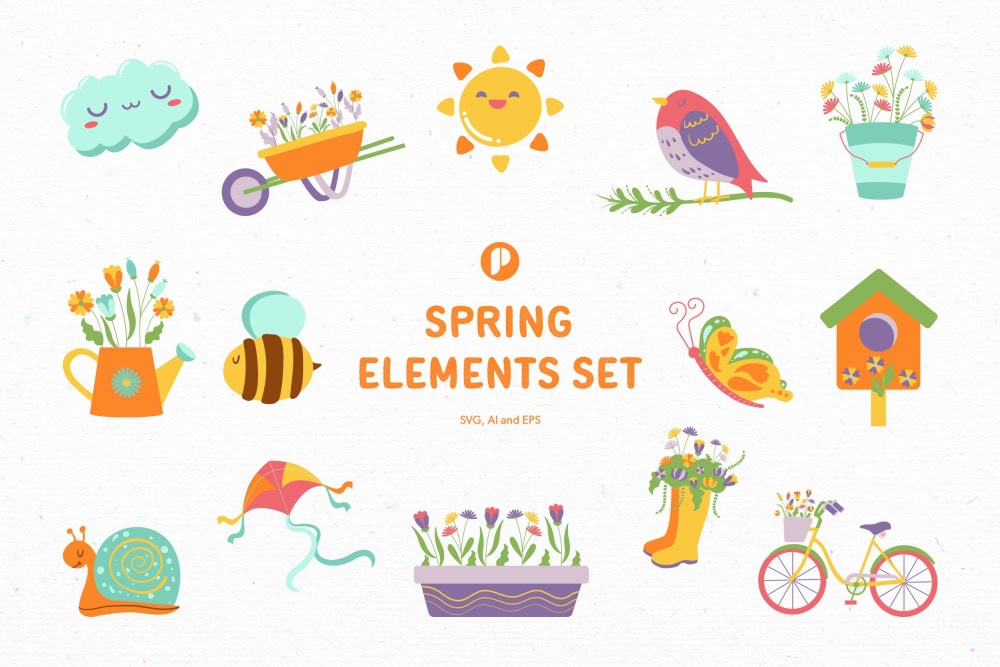 Spring colors on illustrations to complement the spring design theme