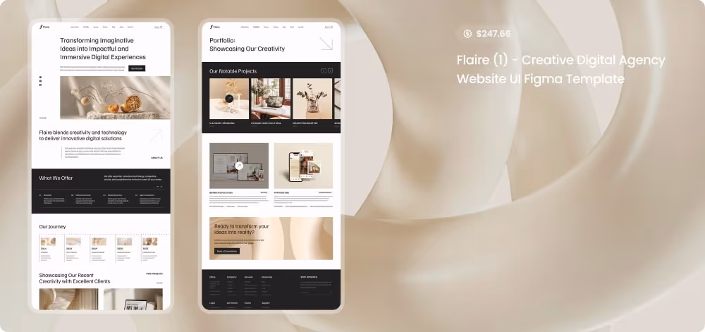 Flaire (1) - creative digital agency website UI Figma template, a modern website design with an earthy tone color palette