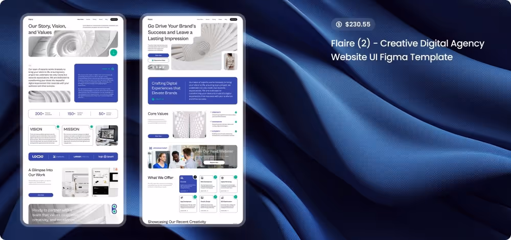 Flaire (2), a creative digital agency website UI Figma template, with a modern and minimalist touch