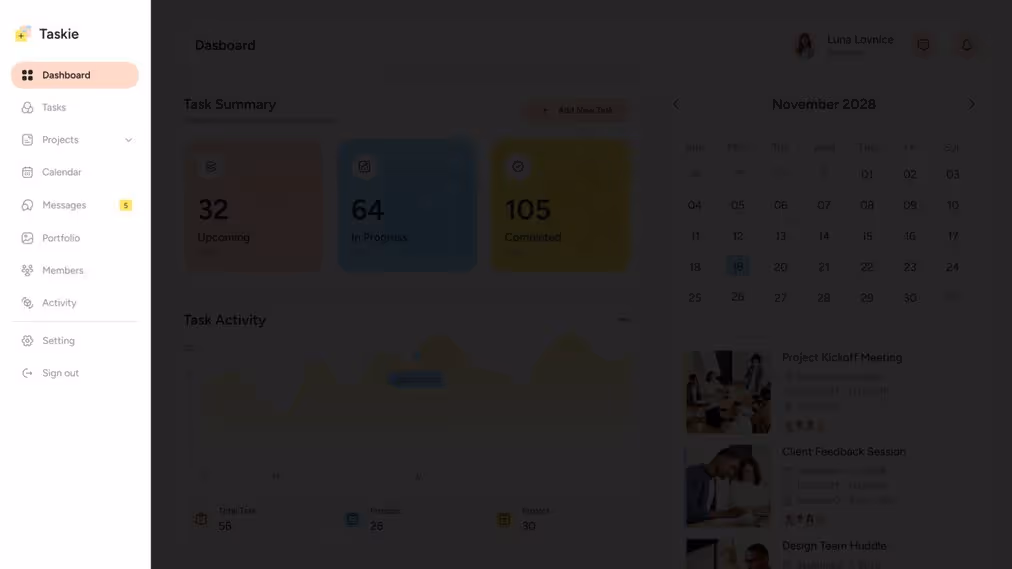 Navigation menu in the dashboard