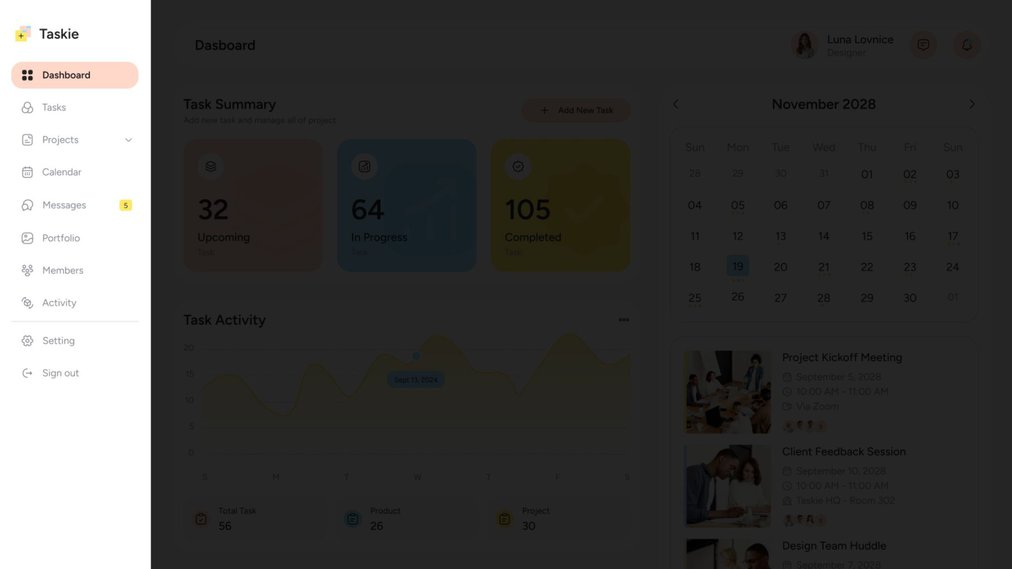 Navigation menu in the dashboard