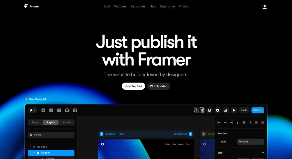 Framer, no-code solution for modern web design and development
