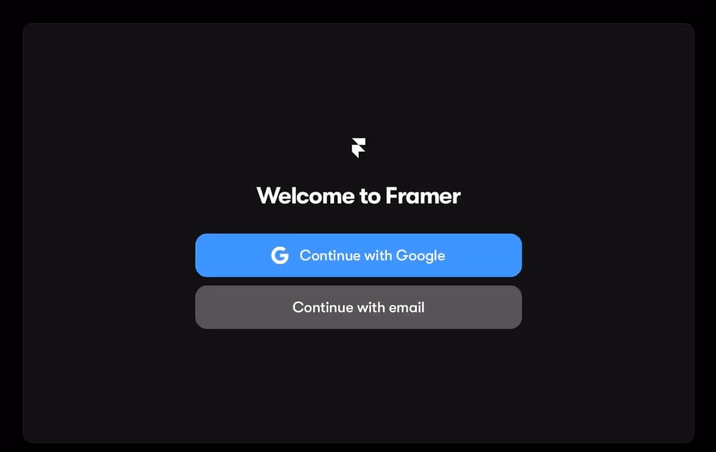 Sign-up options for Framer