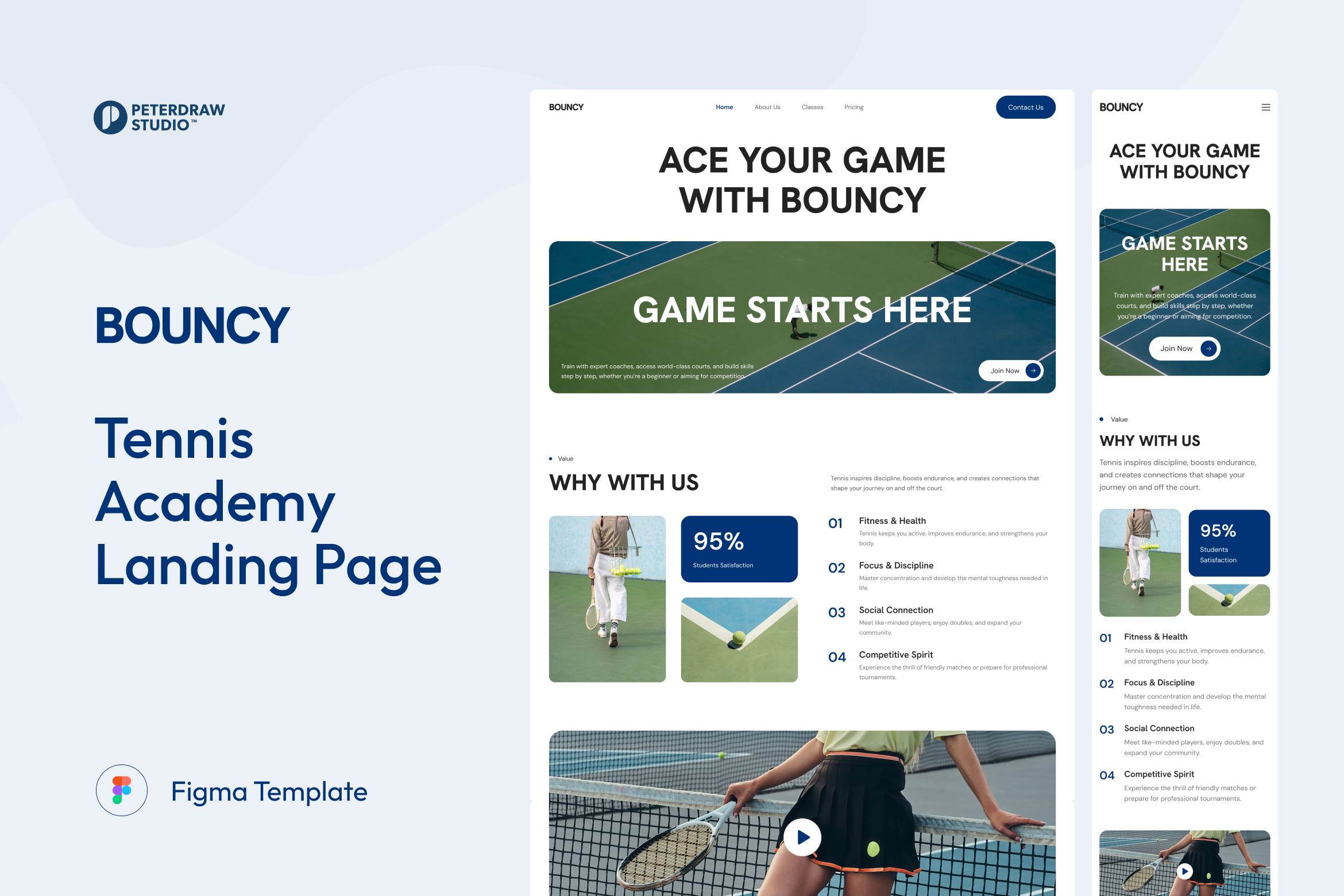 Bouncy - Tennis Academy Landing Page Figma Template