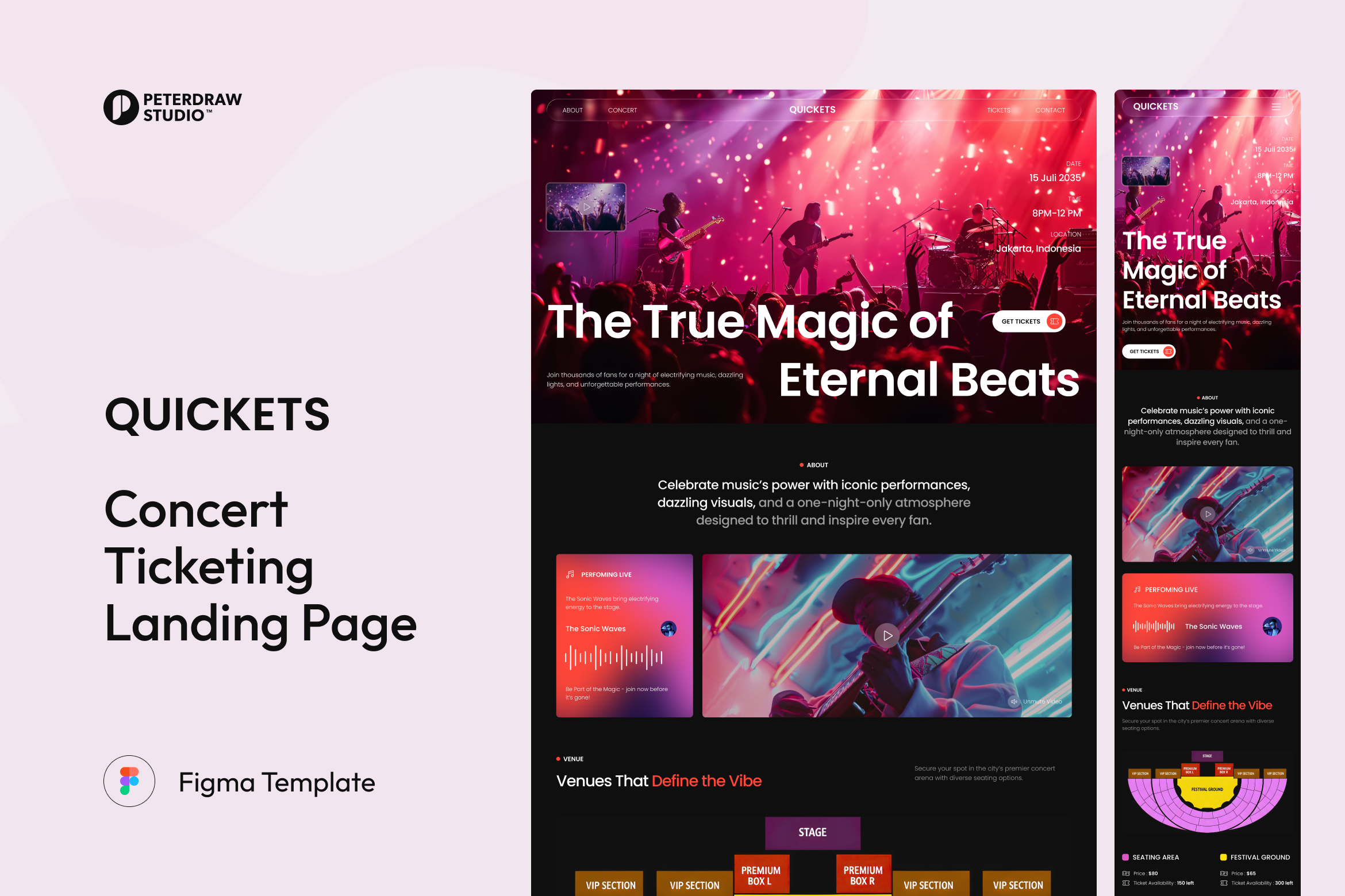 Quickets - Concert Ticketing Landing Page Figma Template