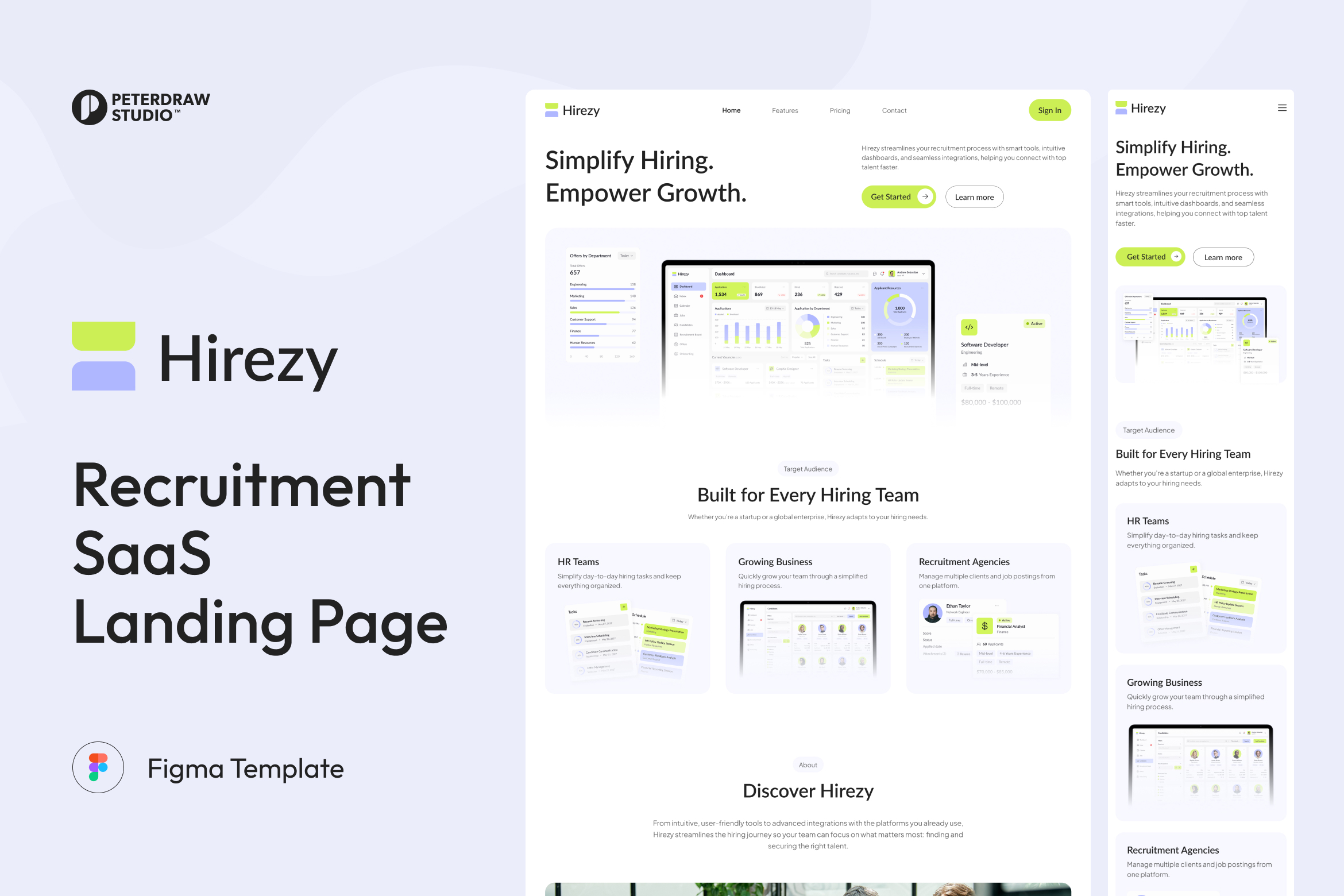 Hirezy - Recruitment SaaS Landing Page Figma Template