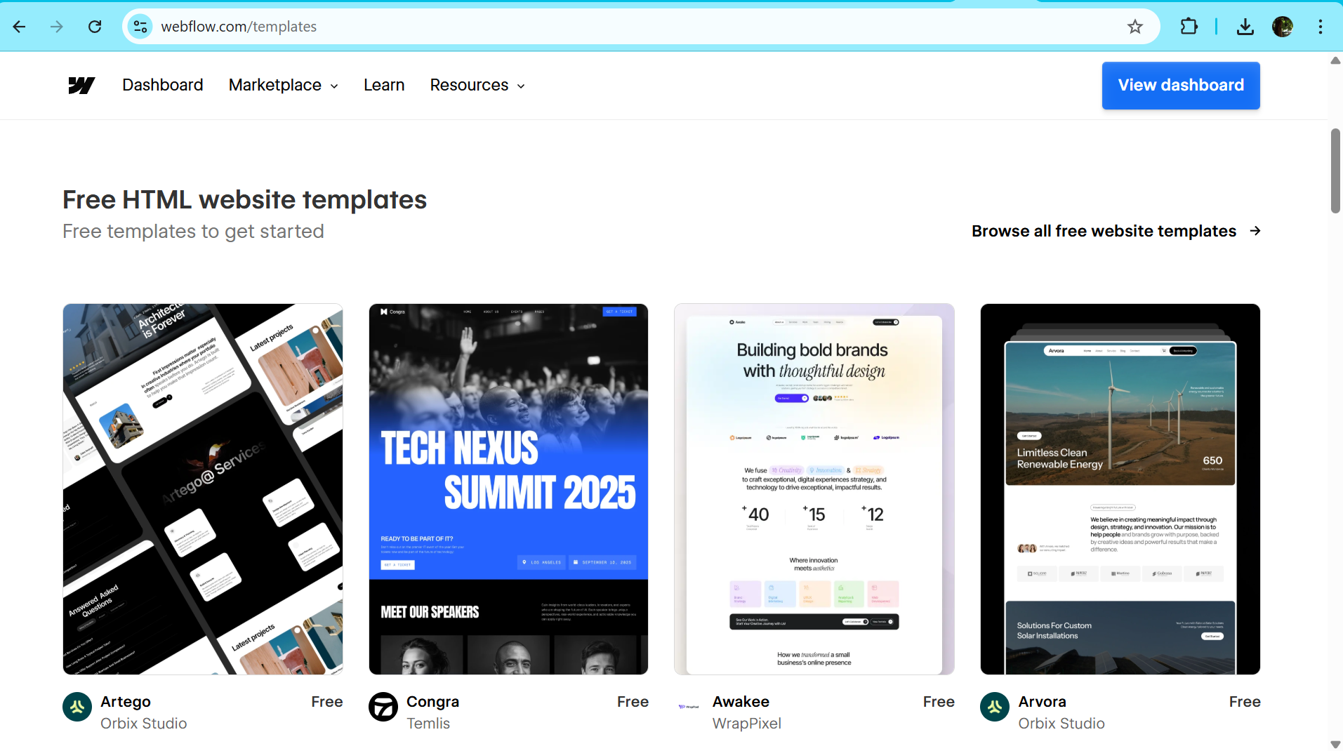 Webflow template marketplace