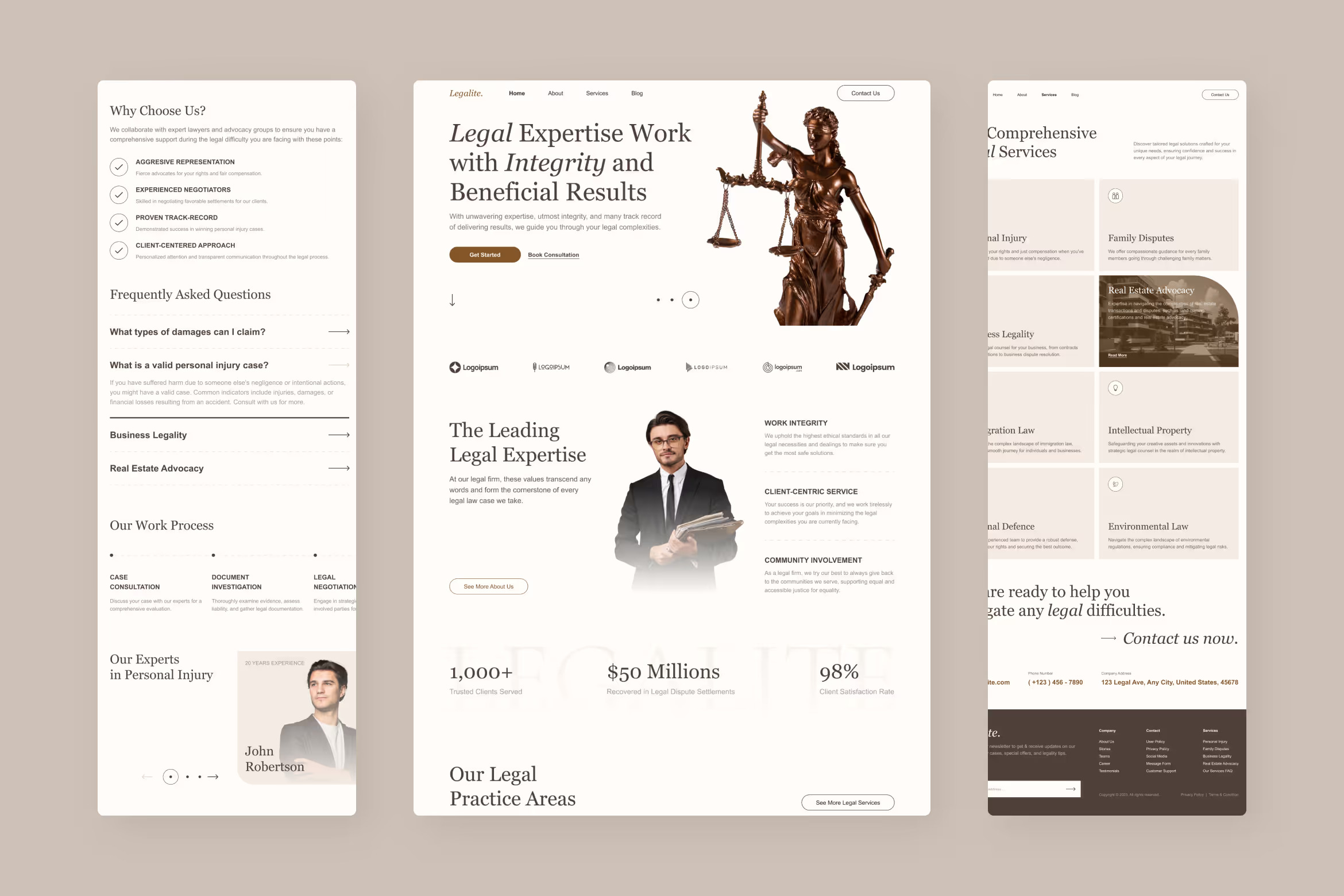 Legalite, a trust-driven law firm website UI built for credibility, clarity, and high-value client conversions.