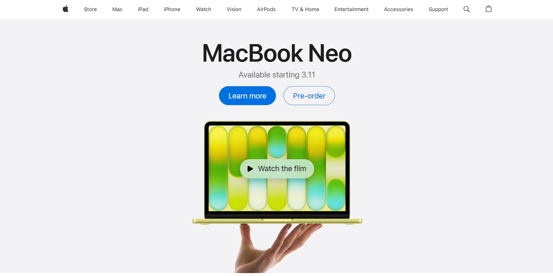 Example of single column layout from Apple