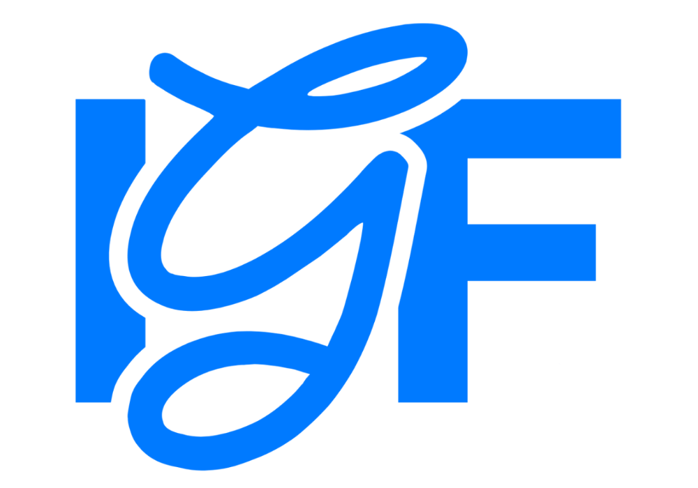 Blue stylized letters 'IGF' with the 'G' in a cursive font overlapping block letters 'I' and 'F'.