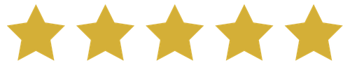 Five gold stars in a horizontal row on a white background.