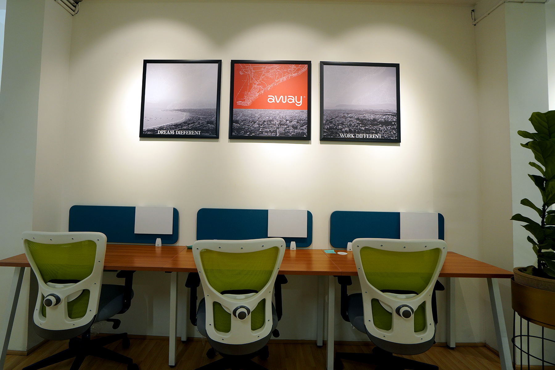 coworking stations with away wall posters on Vizag hub 