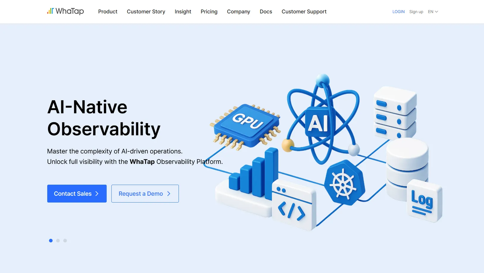 The keyword featured on WhaTap's homepage: AI-Native Observability
