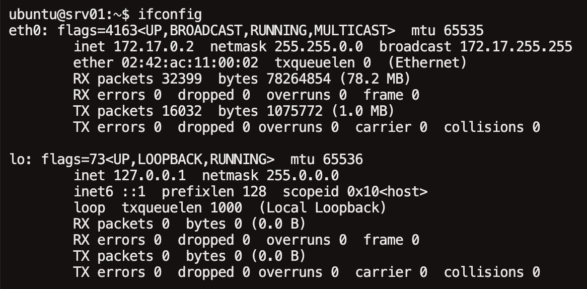 ifconfig 명령어 실행 결과 화면 (레거시)