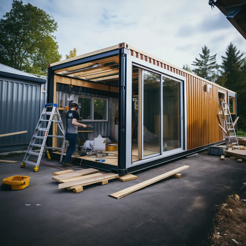 Metallbauer bei der Arbeit an einem Seecontainer