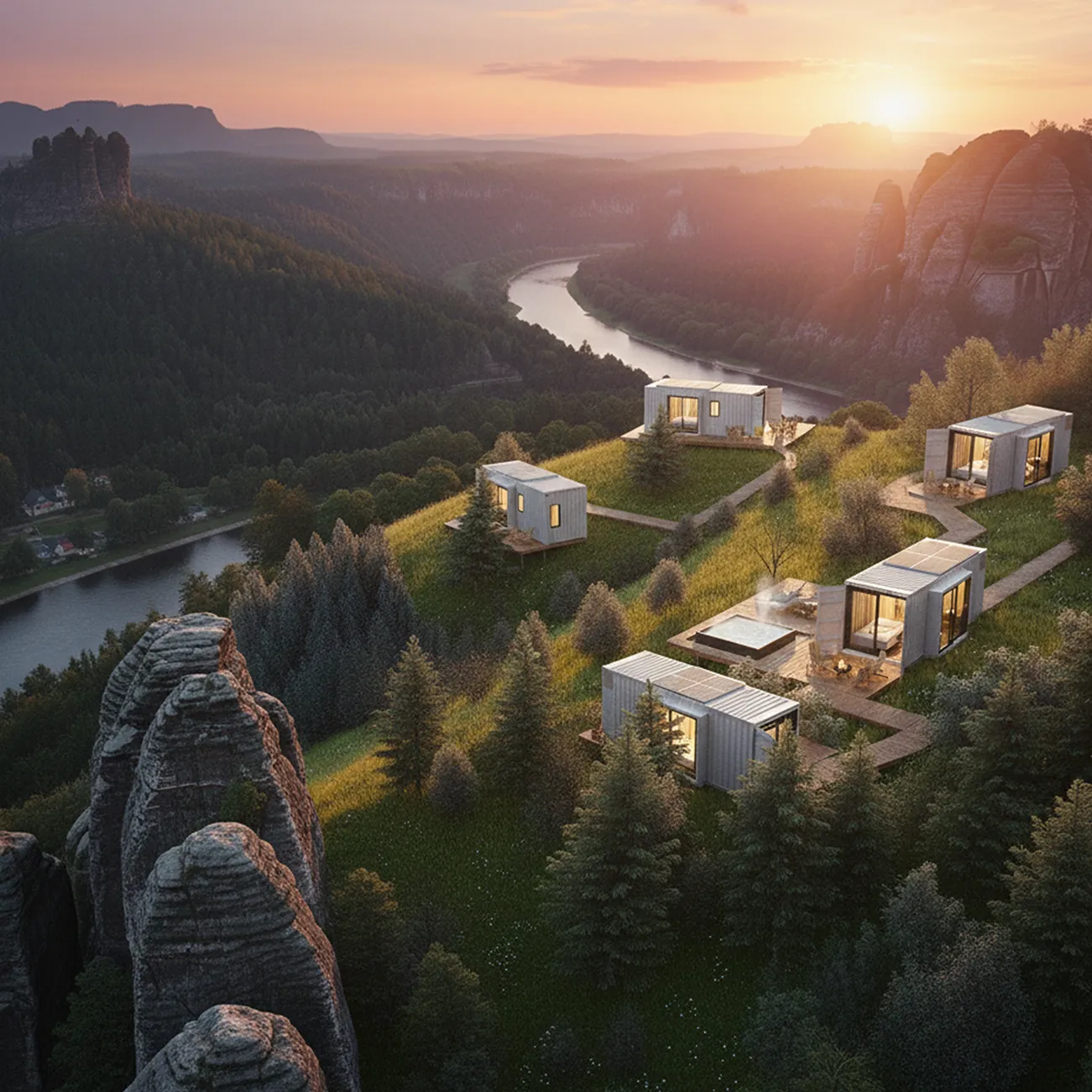 Container Tiny House Ferienpark Sächsische Schweiz, Bild mit KI generiert