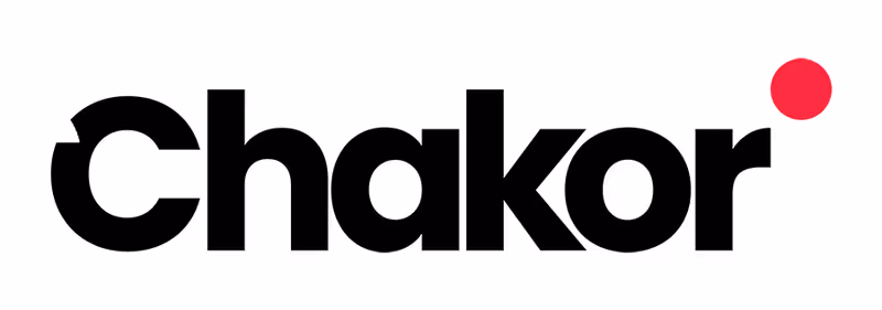 Logo text 'Chakor' in bold black letters with a small red dot above the letter 'r'.