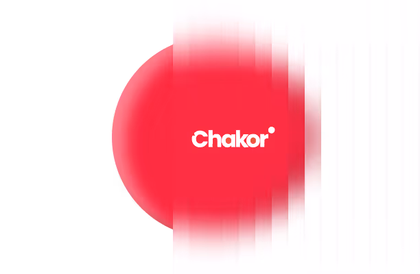 White text 'Chakor' centered on a red circular gradient with a small dot above the 'r' on a white background.