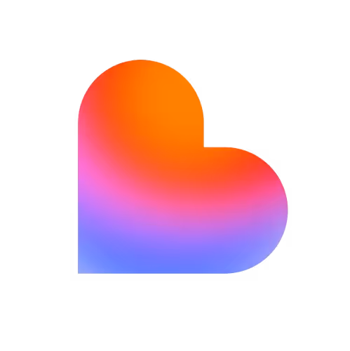 Heart-shaped icon with a gradient blend of orange, red, pink, and blue colors on a transparent background.