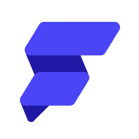 Stylized blue letter F with angular, ribbon-like design on black background.