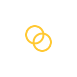 Two interlocking yellow rings on a white rounded square background.