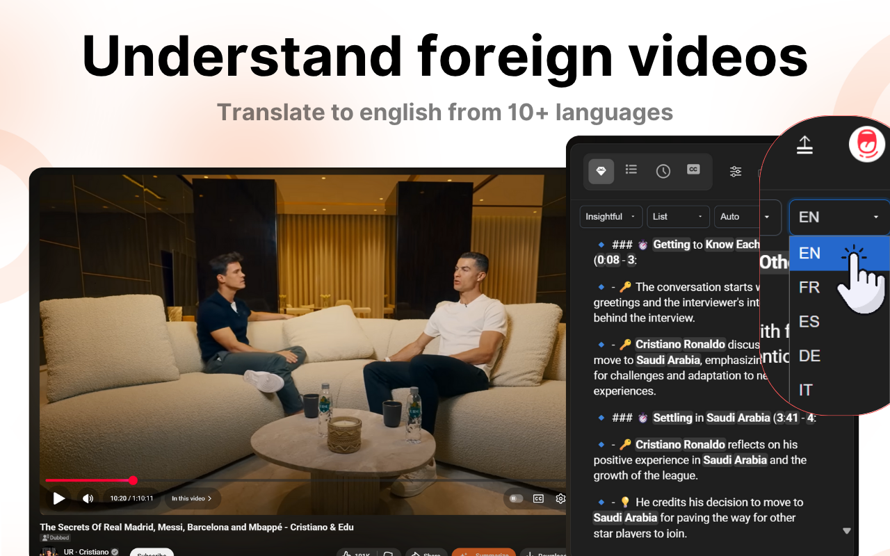 Sumrify Chrome extension summarizing a YouTube video instantly with AI