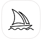 Simple black sailboat icon on white rounded square background.