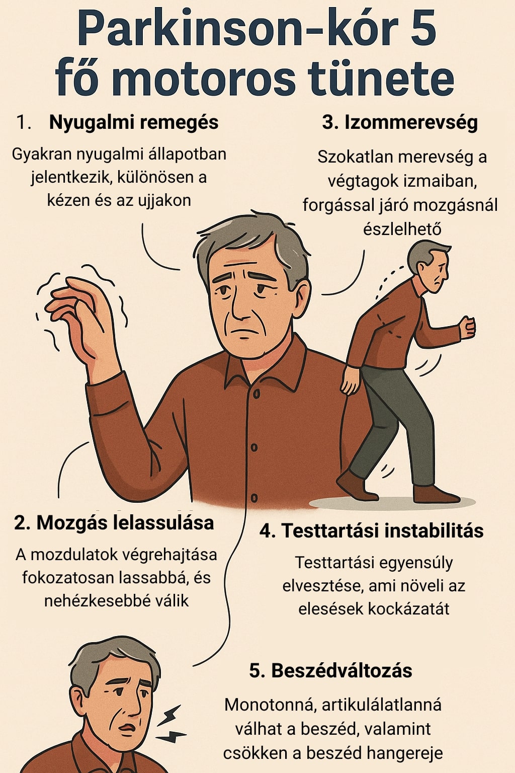 A Parkinson-kór 5 fő motoros tünete