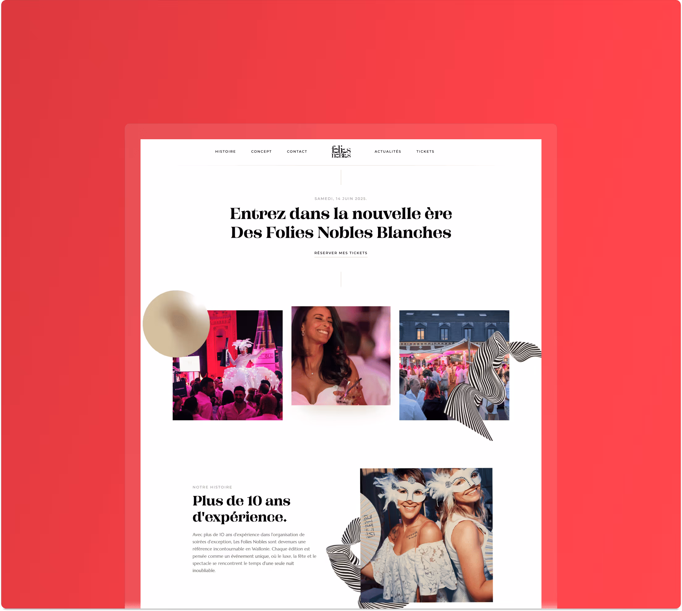 Arion Studio a conçu le site web des Folies Nobles afin de mettre en valeur son univers raffiné et présenter l'évenement.