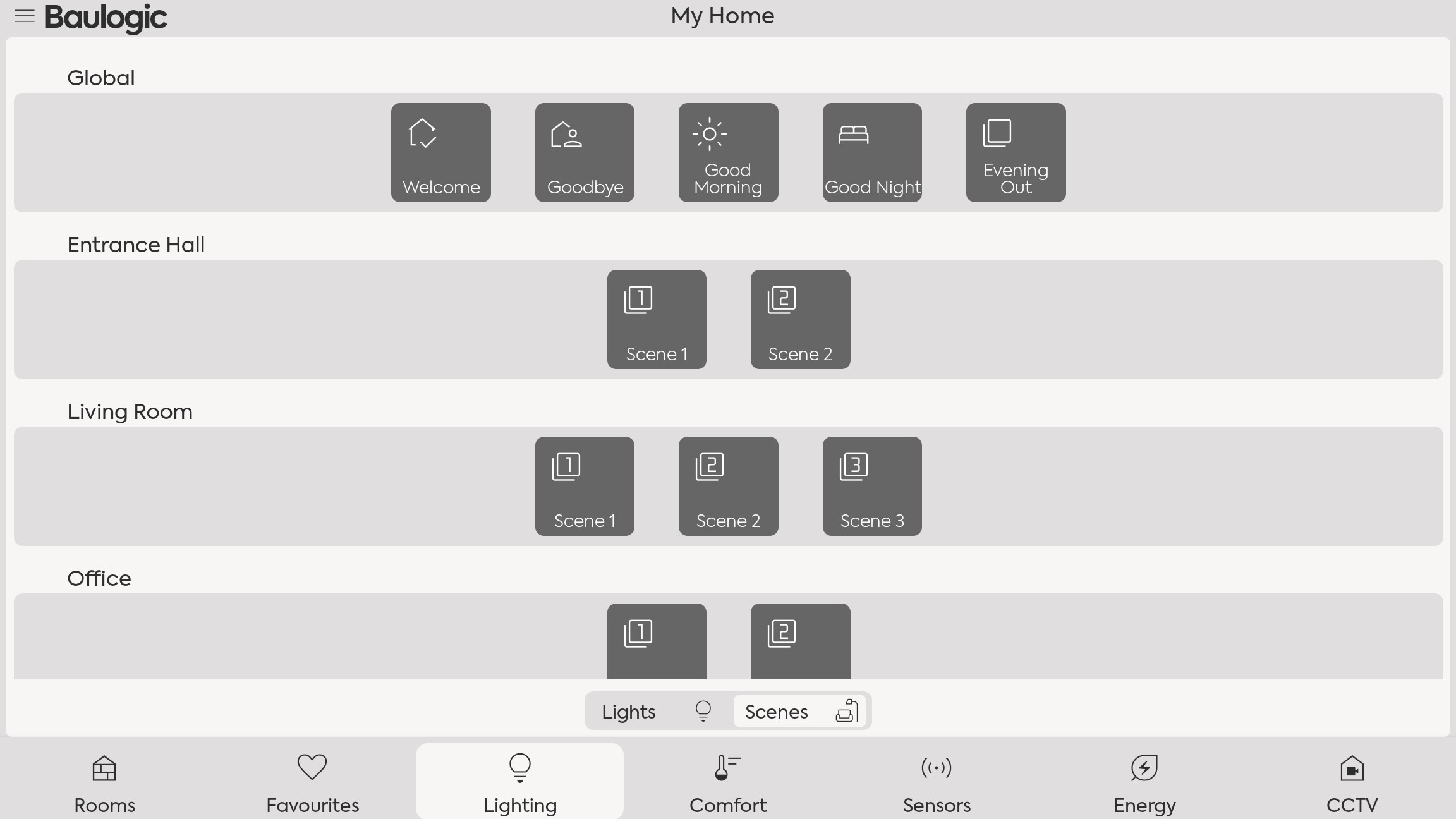 Baulogic app — lighting scenes for every moment