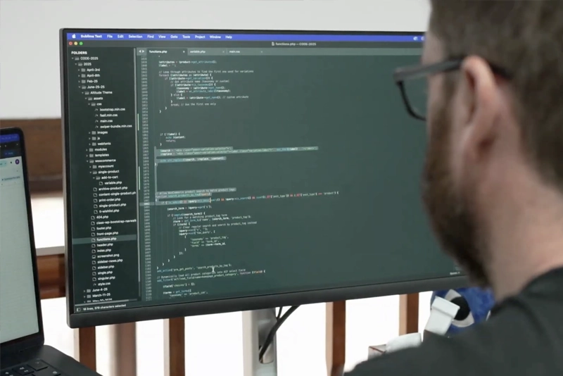 A Man Sitting Behind Computer Writing Code