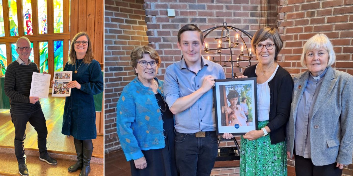 Bilde av personer som viser fram misjonsavtalen med NMS