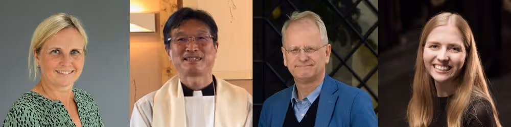 Kristin Fjelde Tjelle, kirkepresident Shigeo Sueoka fra Kinki-kirken, Henrik Syse og Maria Kessel Hynnekleiv