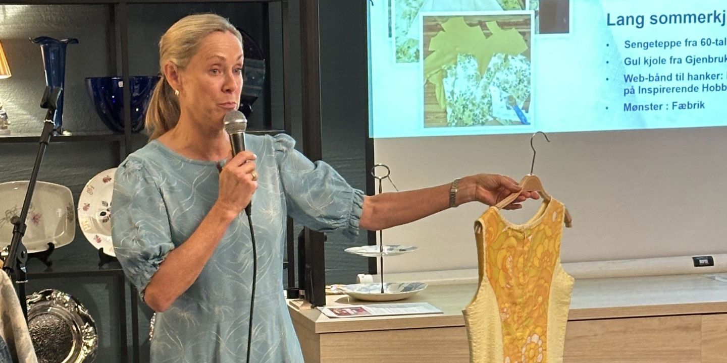 Lisbeth Stavik Tautra viste kjoler laget av brukte stoff og tekstiler.