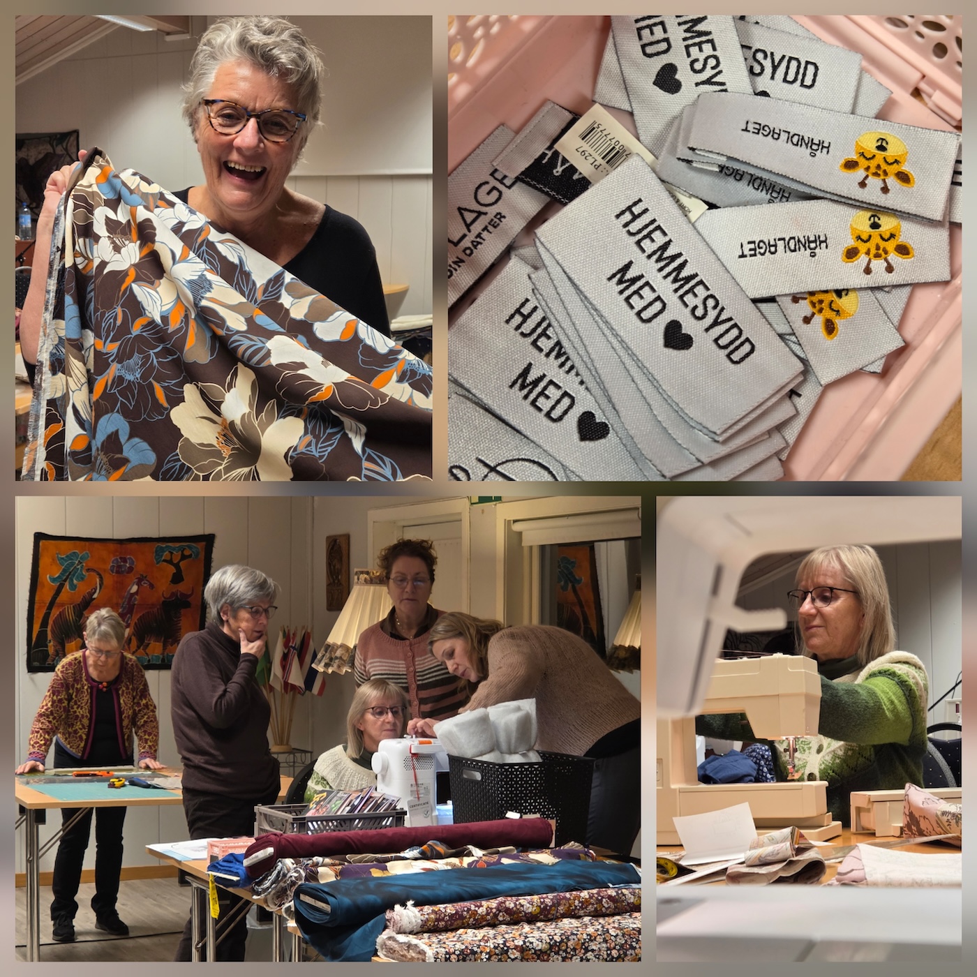 Bildecollage av diverse aktiviteter arrangert gjennom Sy-glede