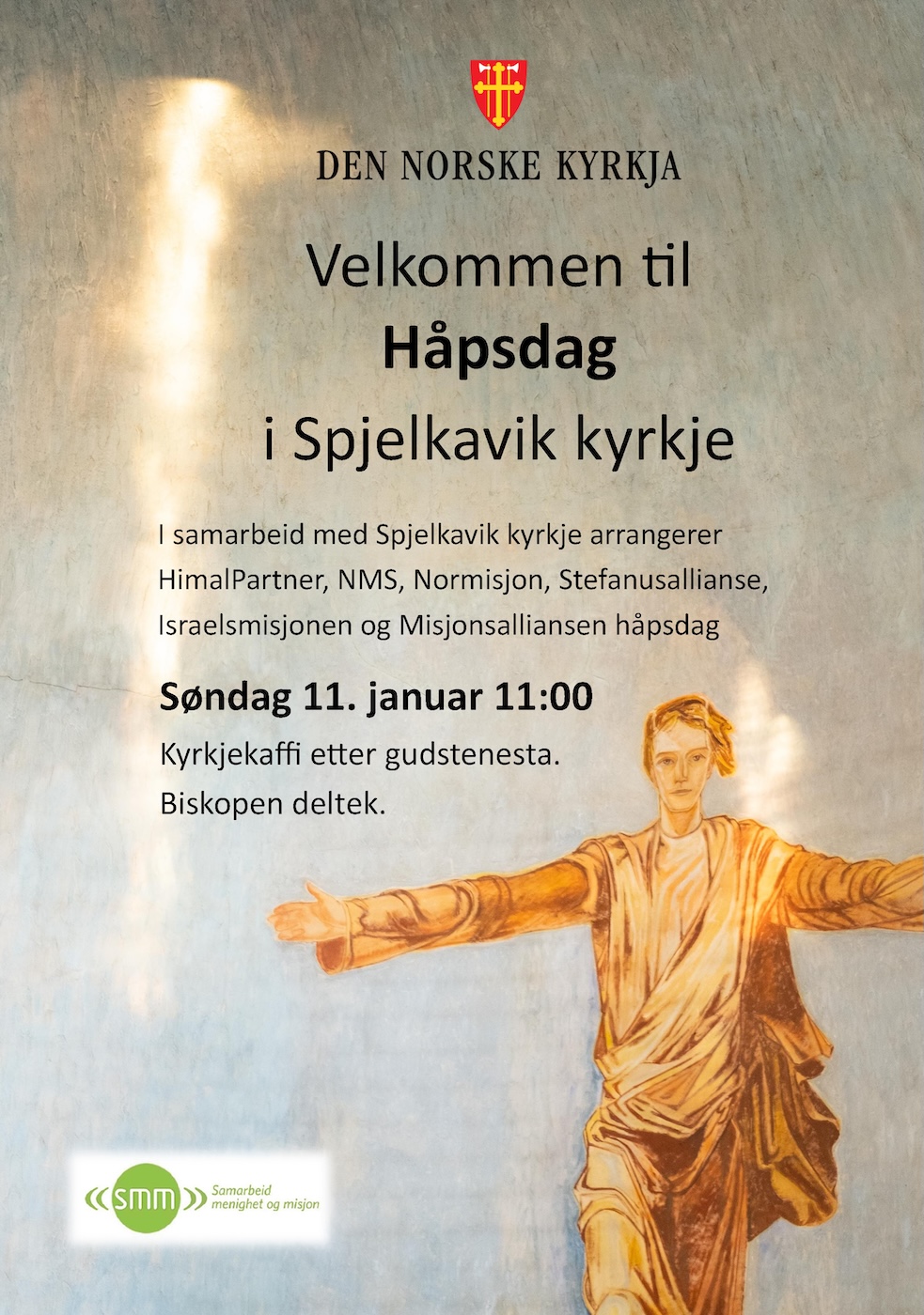 Bildet viser en plakat som omhandler Håpsdagen i Spjelkavik kyrkje