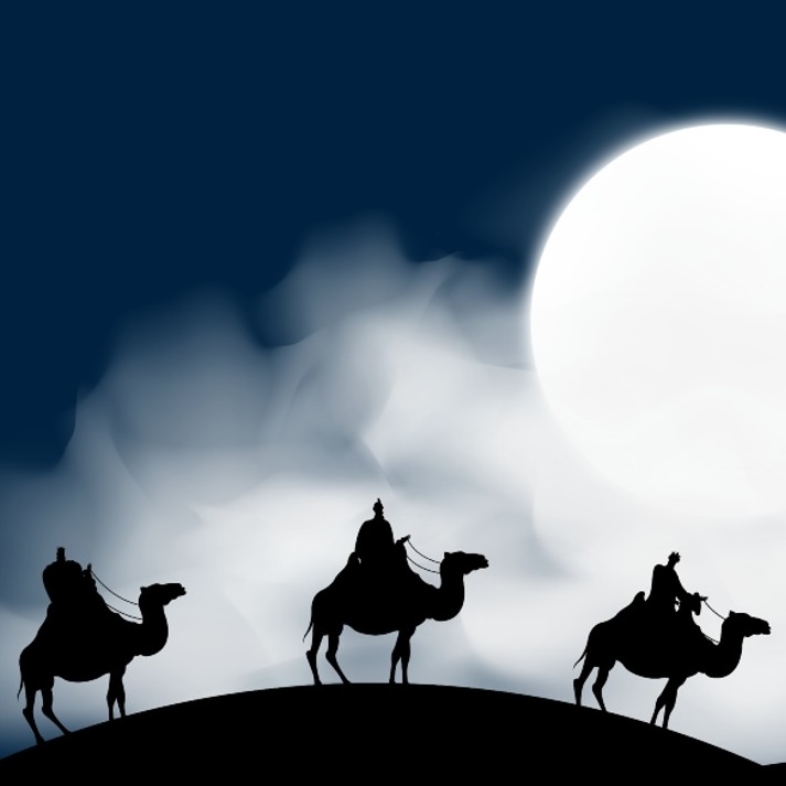 Bildet viser en illustrassjon av tre kameler