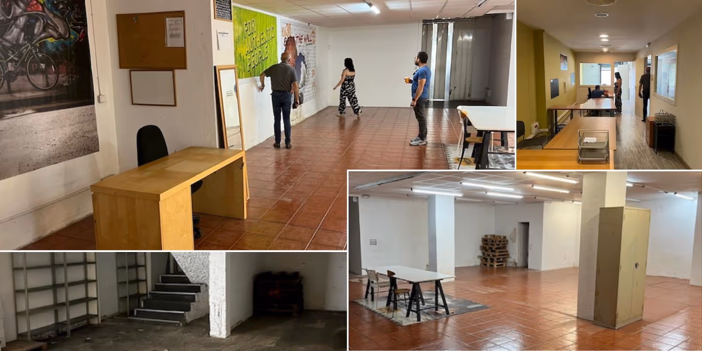 Collage av bilder som viser AMS sitt nye lokale i Barcelona