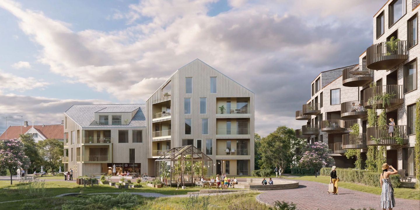 Bildet viser en illustrasjonstegning over nye boliger på Misjonsmarka i Stavanger