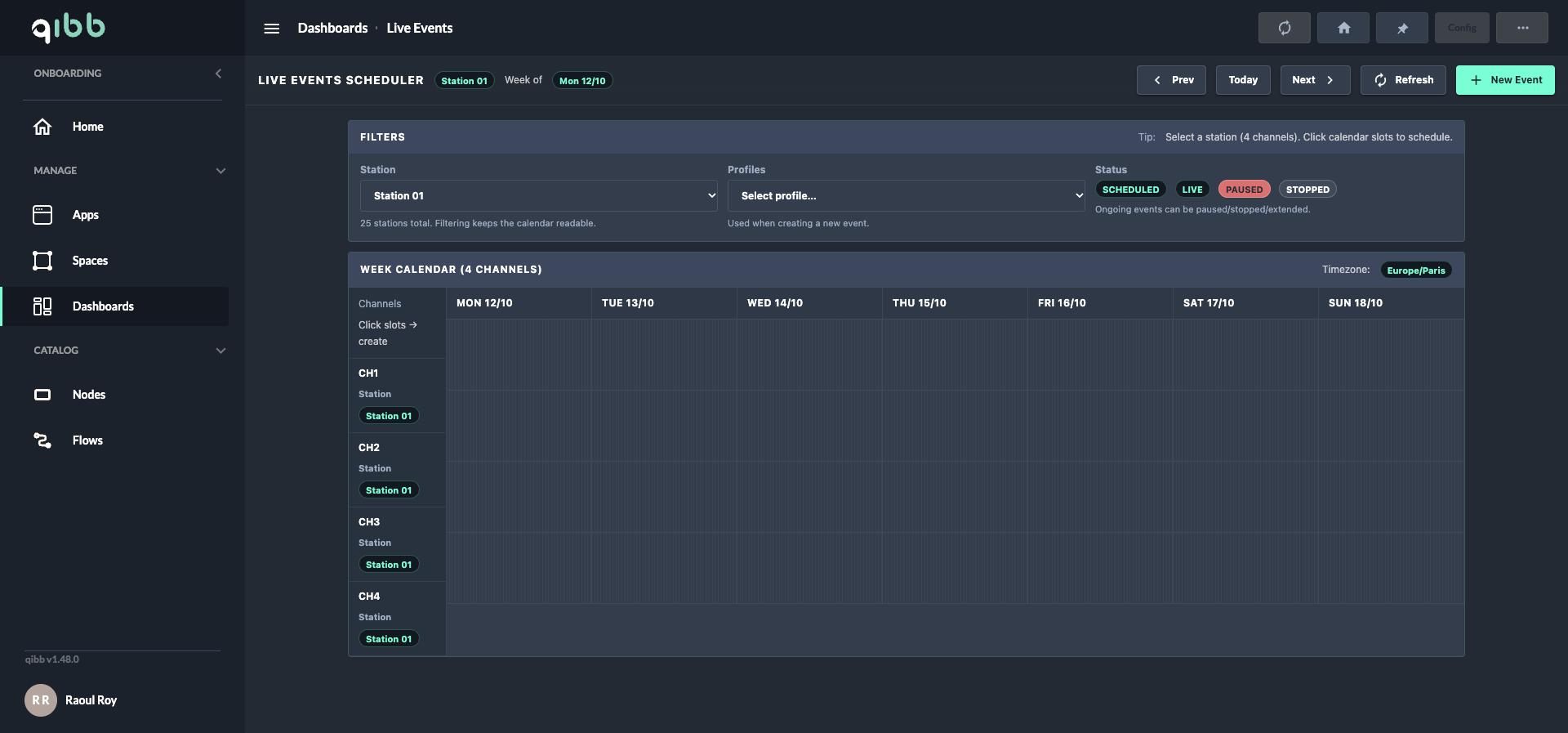 qibb dashboard: Manage live events