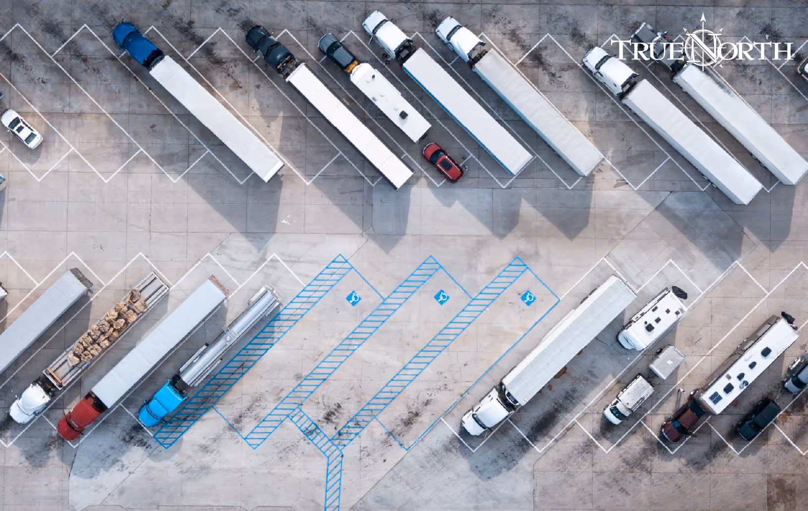 semi trucks in parking lot