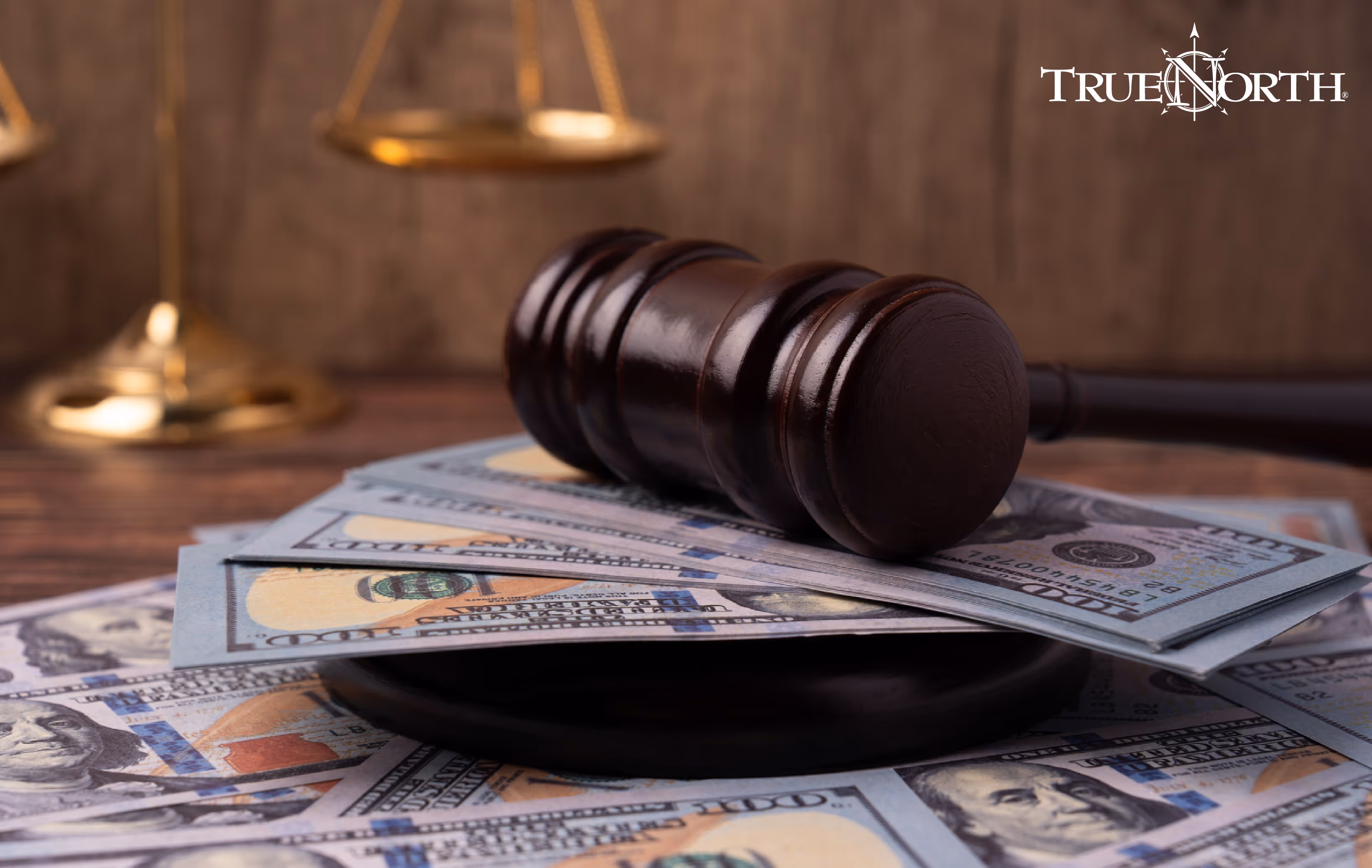 gavel on top of money