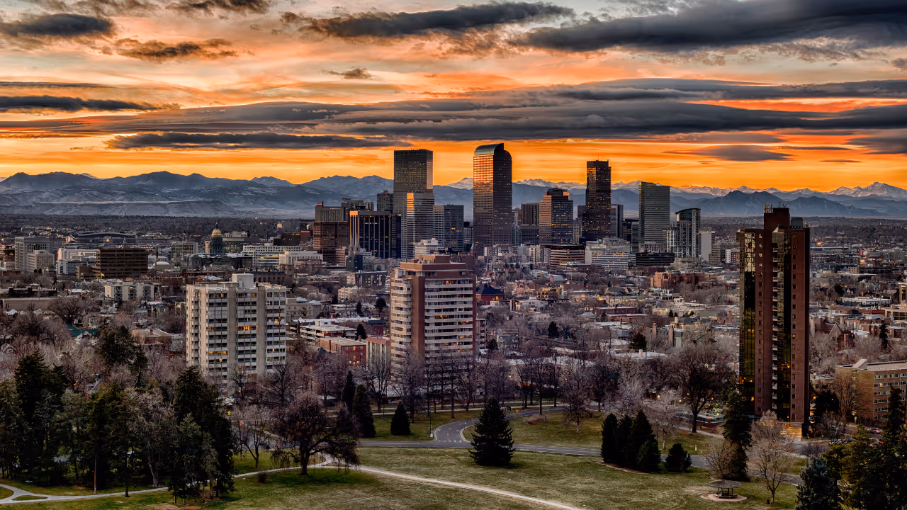 Denver skyline at sunset