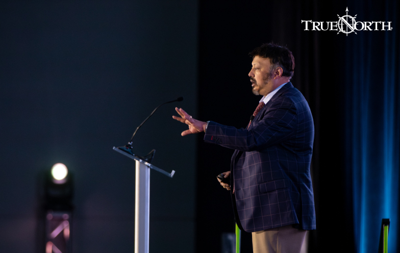 Dr. Basu addresses the crowd at the TrueNorth Summit.