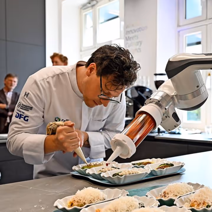 Man cooking together with robot