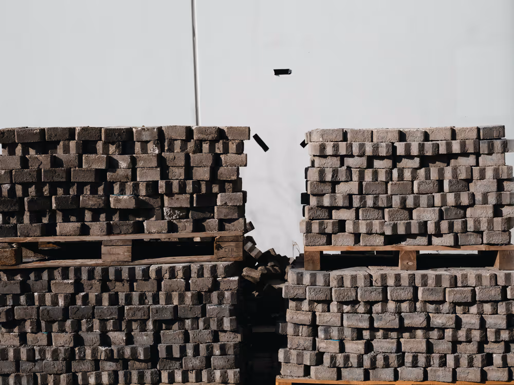 a stack of bricks on pallets