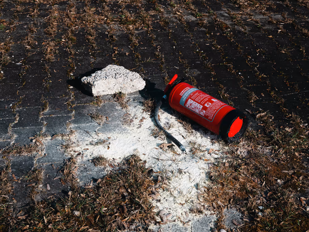 a fire extinguisher on the ground