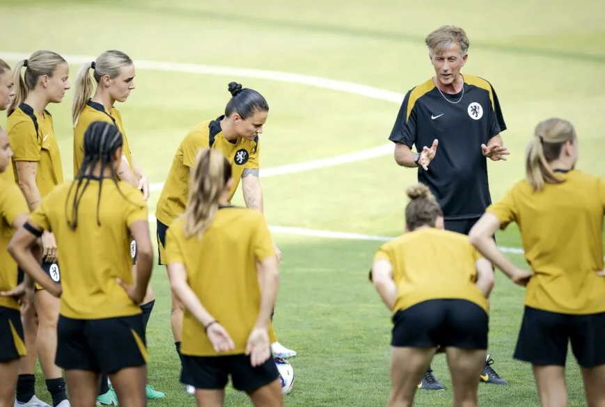 Dutch women's national team coach making tactical decisions during European Championship preparation